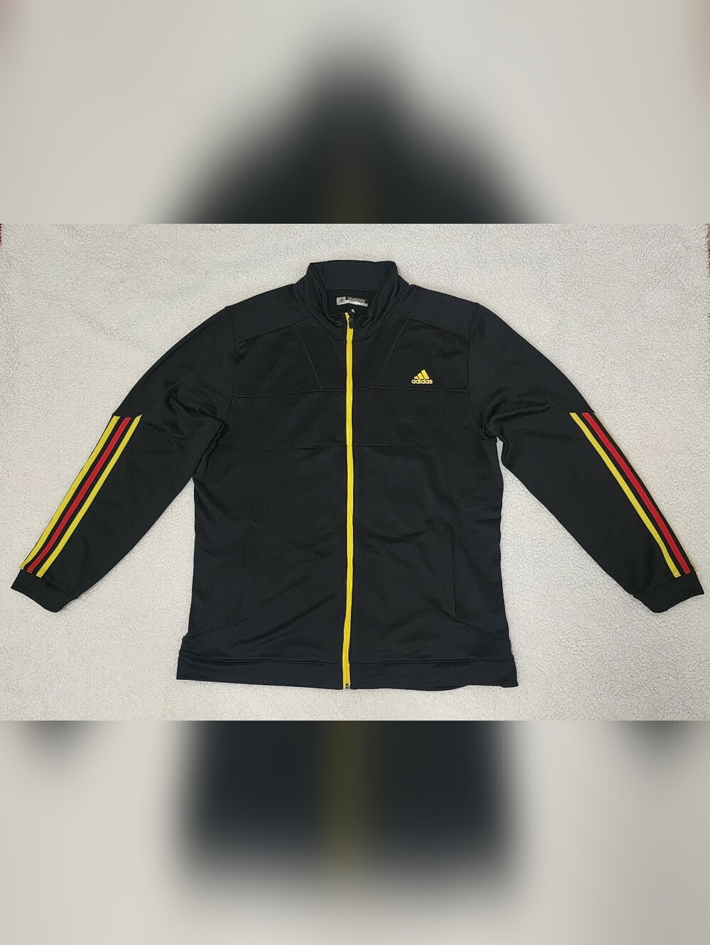 Men's Adidas ClimaLite Golf Full Zip Jacket  Black w/Yellow & Red 2XL